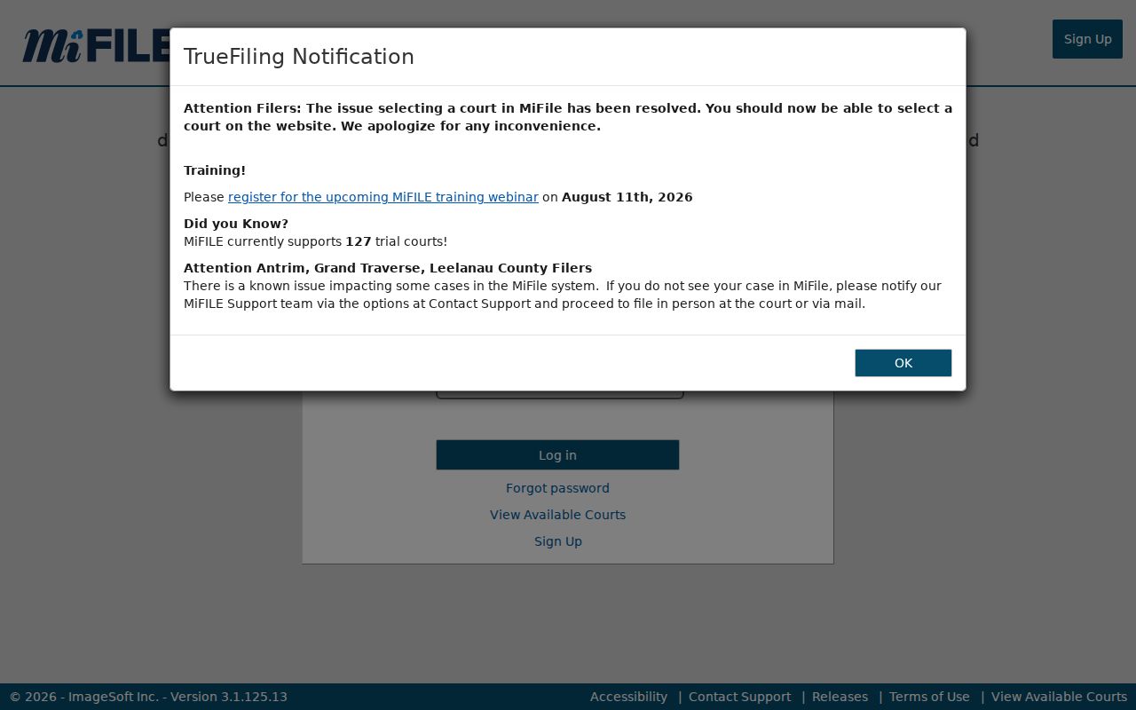 Bay County case search MiFILE login for authorized electronic filing