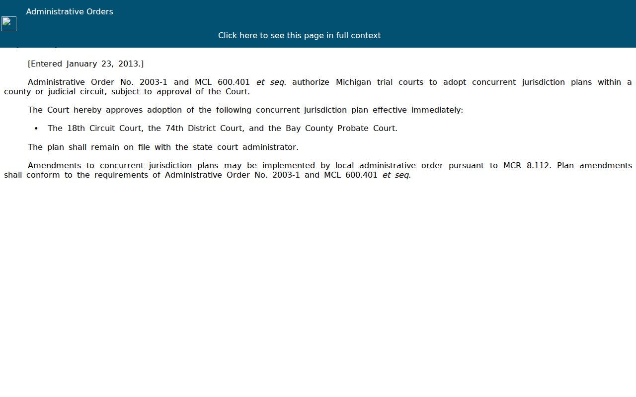 Bay County civil docket court administration source for Circuit and District court records