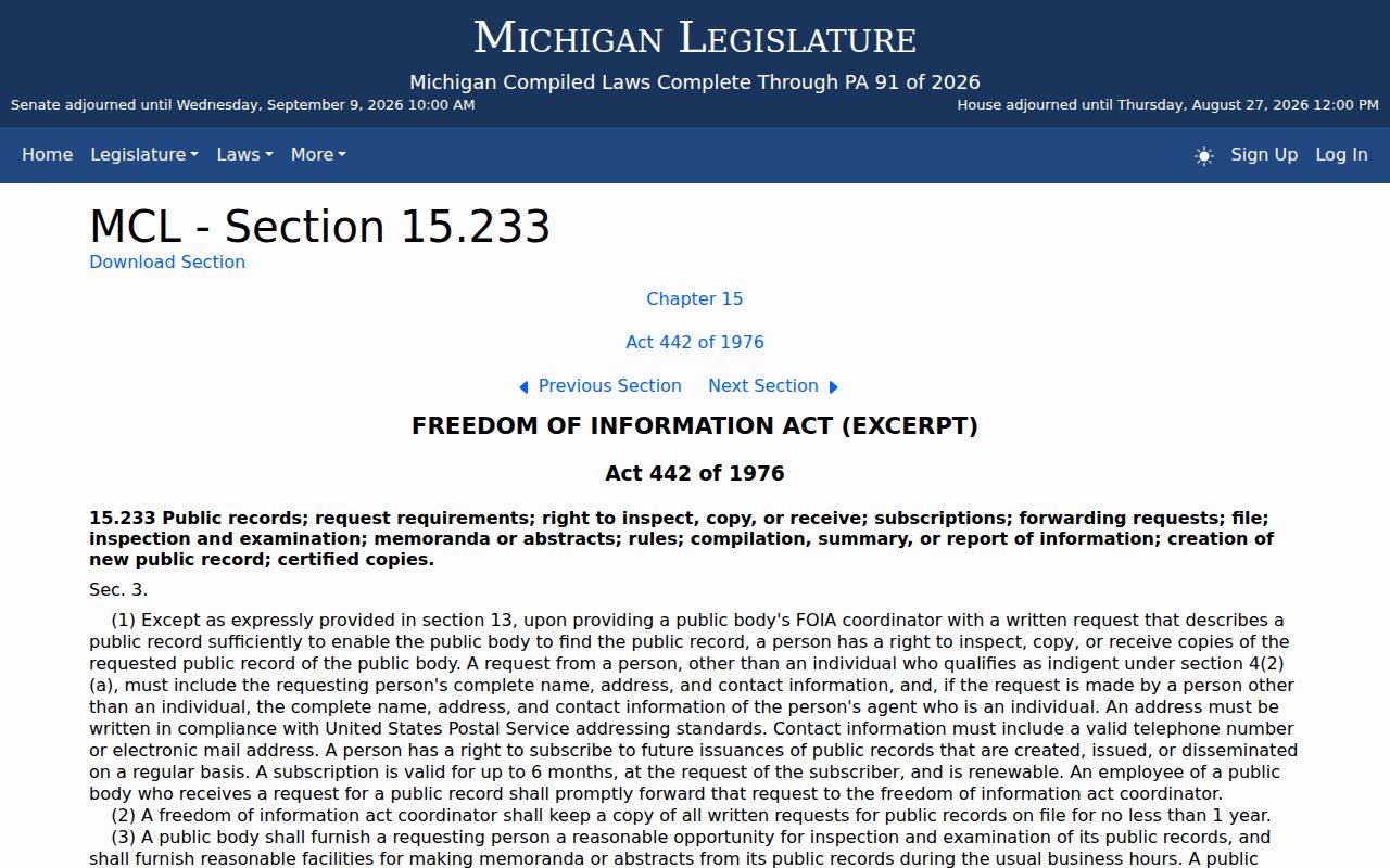 Essexville court docket source for Michigan public records request law