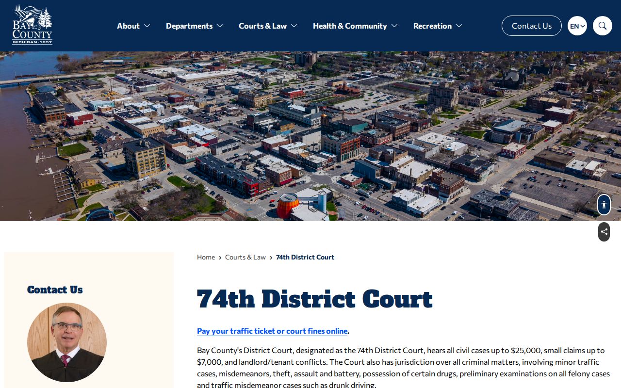 Bay County court docket source for 74th District Court jurisdiction