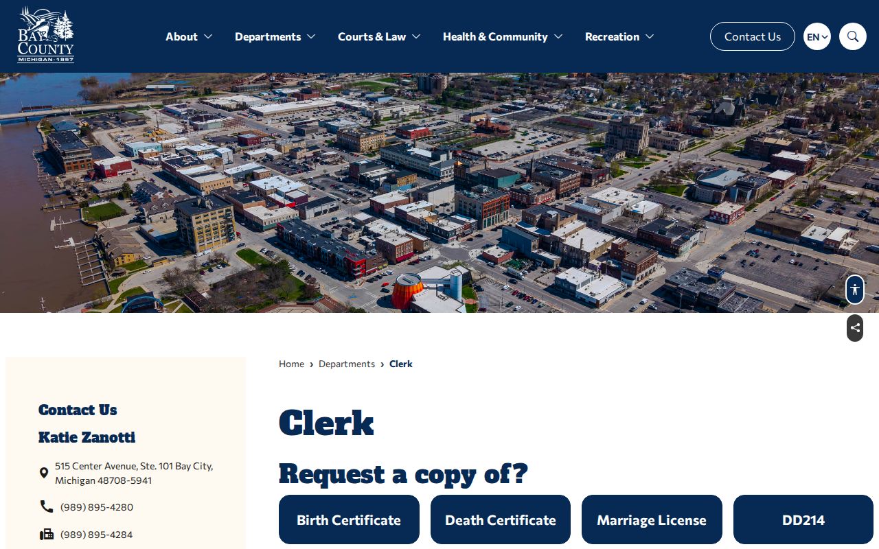 Bay County court docket Clerk of the 18th Circuit Court contact page